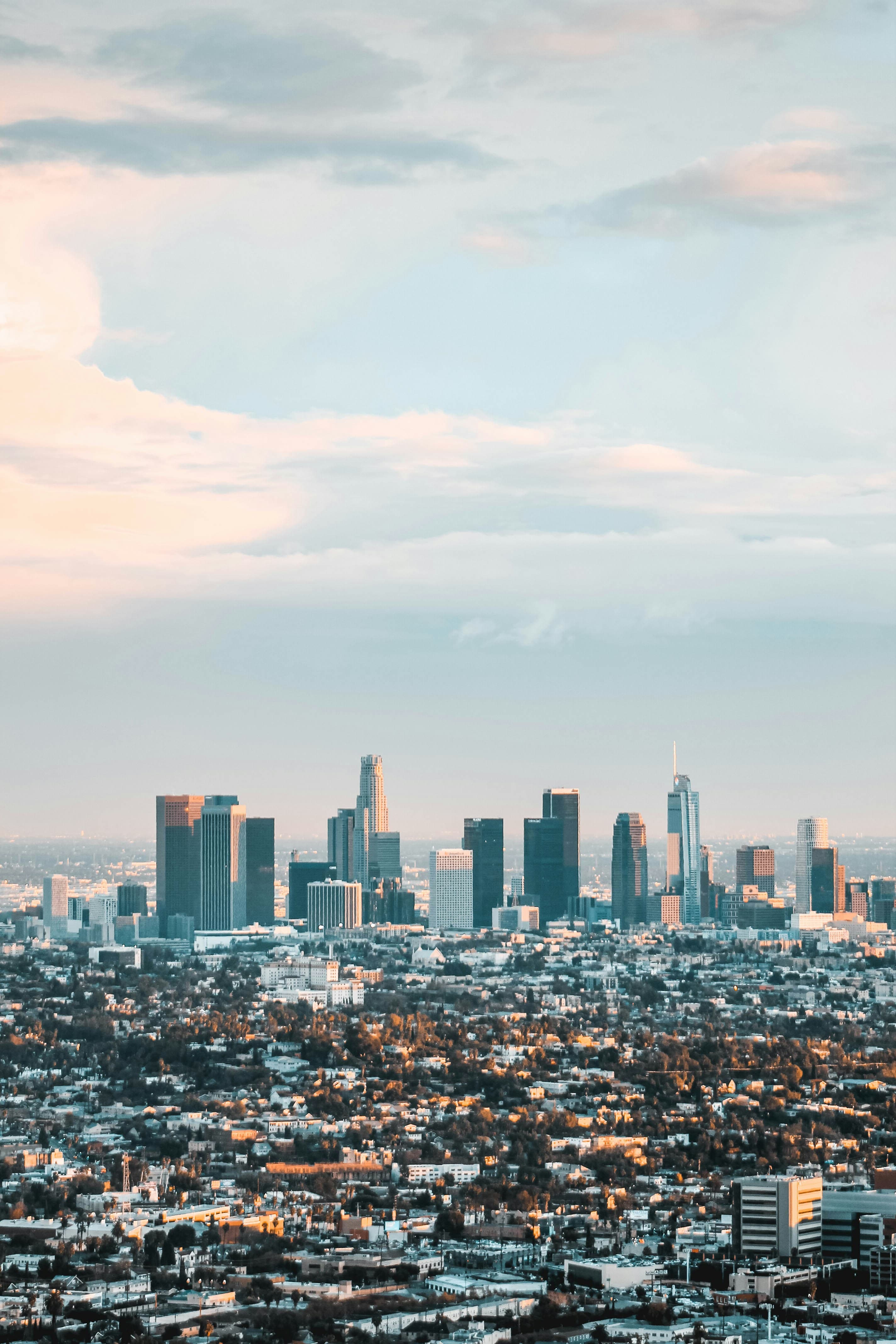The Los Angeles skyline at dusk